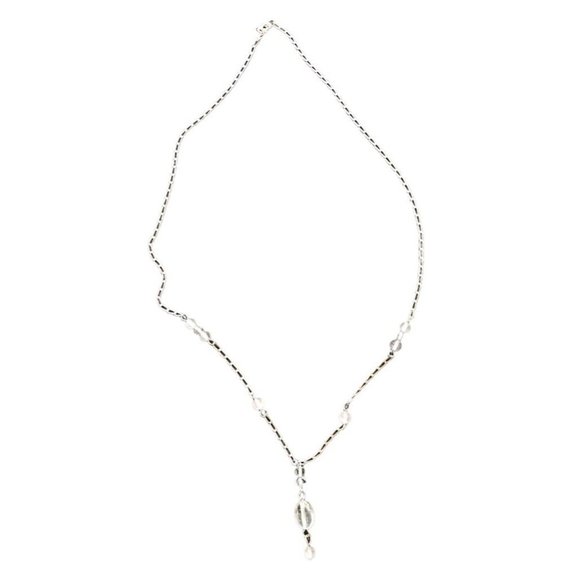 Set Delicate Silvertone 18" Necklace and 1.5" Drop Hook Earrings Orchid Beads - Picture 10 of 11